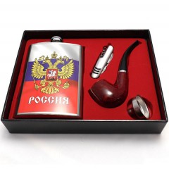 Подарочный набор "Россия": фляга, нож, трубка, воронка